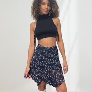 Made in Italy - Vintage 90s dark blue silk floral mesh mini skirt (XS)